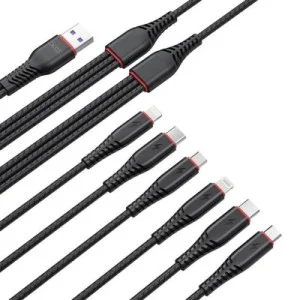 Дата кабель USB 2.0 AM to 2xLightning + 2xMicro 5P + 2xUSB-C 1.2m black XO (XO-NB196-6in1)