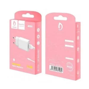 Зарядний пристрій Denmen 1xUSB 2.4A + cable USB to Lightning white (DC01L-WH)