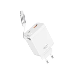 Зарядное устройство XO 1xUSB-C + 1xUSB QC30W GaN + cable USB-C to USB-C white (XO-CE31)