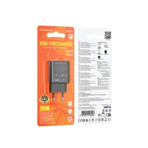 Зарядний пристрій BOROFONE 1xUSB-C PD20W + 1xUSB QC3.0 black (BA88A/20WB)