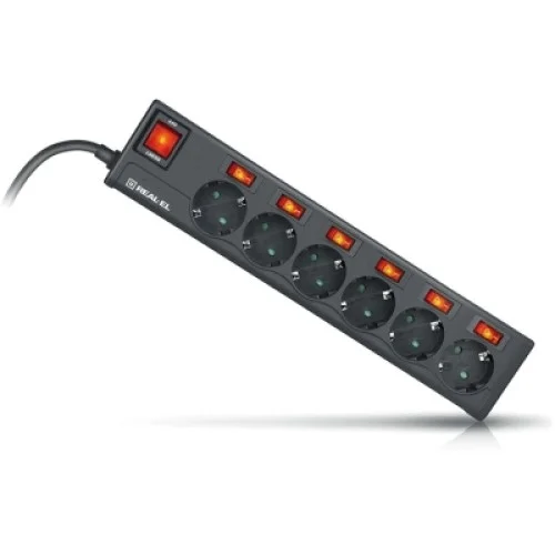 Мережевий фільтр живлення REAL-EL RS-6 EXTRA 3m, black (EL122300002)