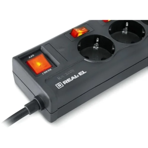 Мережевий фільтр живлення REAL-EL RS-6 EXTRA 3m, black (EL122300002)