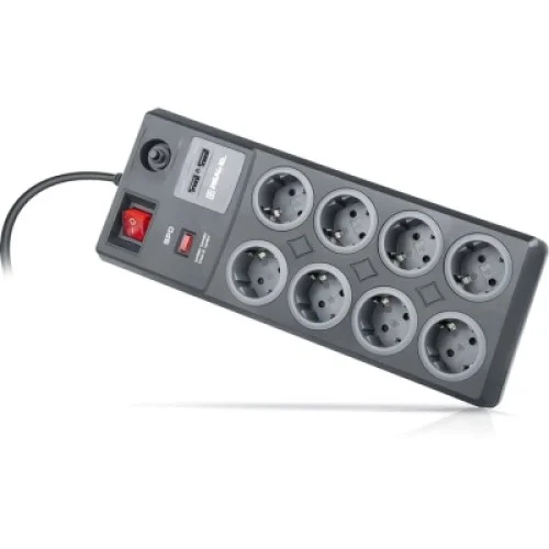 Сетевой фильтр питания REAL-EL RS-8F USB CHARGE 3m, black (EL122300004)