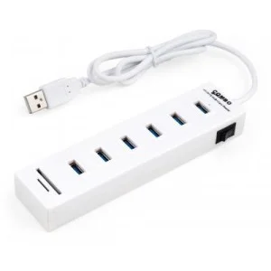 Концентратор Vinga 6xUSB2.0 + card-reader with switch 0.8m (VCP2H6USBCRSWWH)