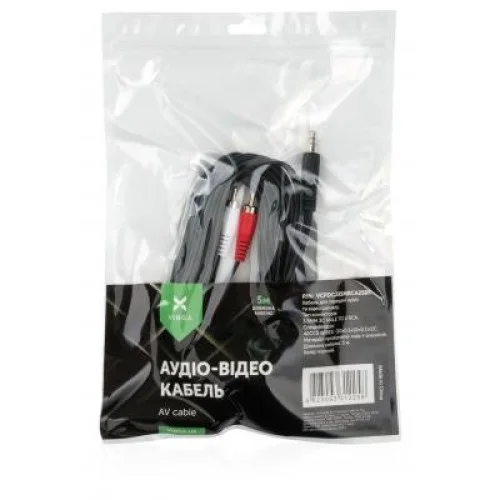 Кабель мультимедійний 3.5mm M to 2xRCA M 5.0m Vinga (VCPDCJ35MRCA25BK)