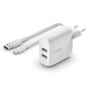 Зарядное устройство Belkin Home Charger (24W) DUAL USB 2.4A, USB-C cable 1m, white (WCE001VF1MWH)